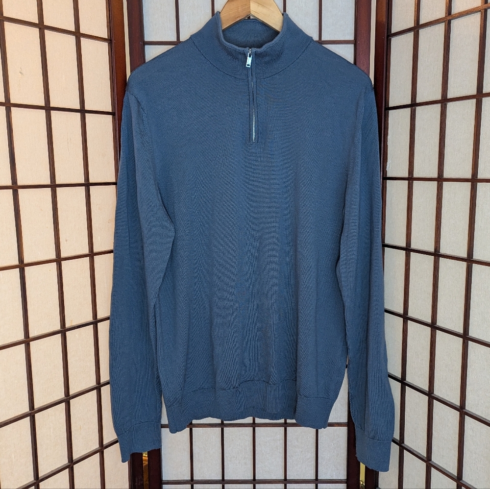 Reiss quarter zip blue gray Merino Knit XL